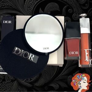 Dior Beauty Set with Coral Lip Balm black pocket mirror and red nail polish NWT